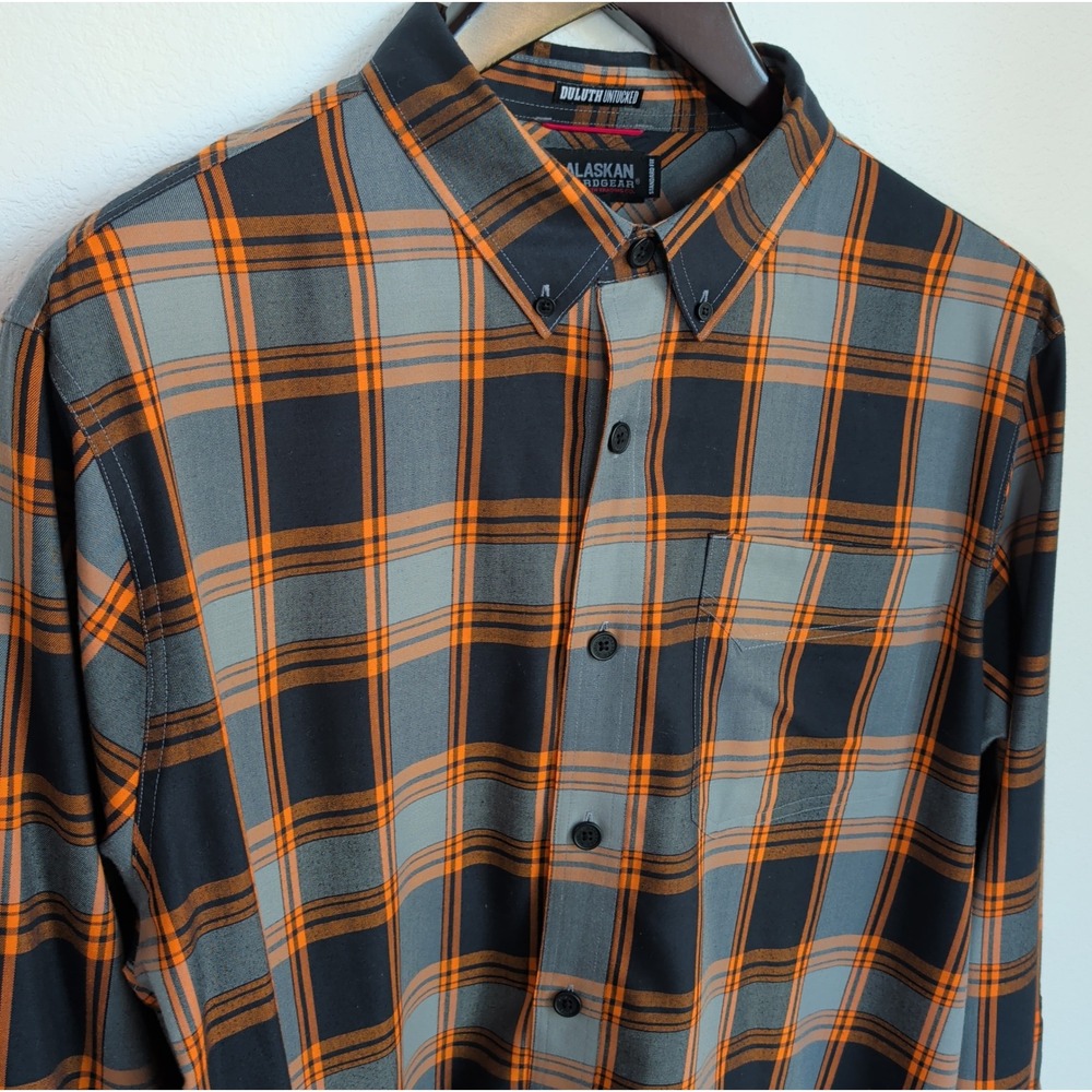 AKHG Duluth Midnight Sun Untucked Plaid Shirt 2XL Tangerine Orange Wool 53802